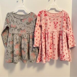 Disney Pink & Gray Minnie Mouse Long Sleeve Twirl Dresses